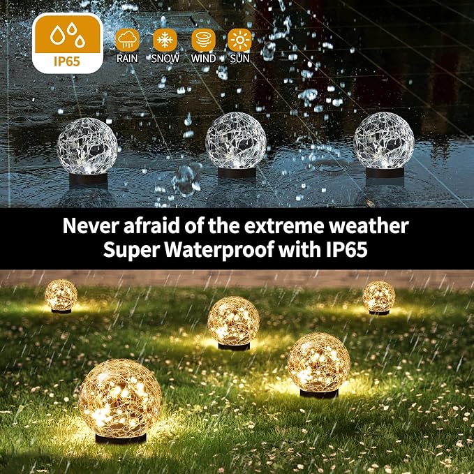 JKIMK Solar Globe Lights Outdoor Waterproof-Solar Balls Garden-Cracked Glass - Image 4