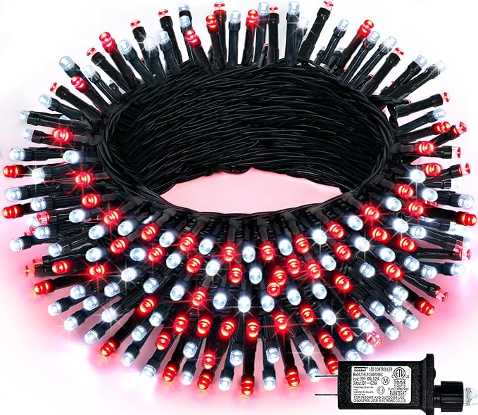 JMEXSUSS 66ft 200 LED Red and White Christmas Lights, Outdoor String Plug-in by JMEXSUSS
