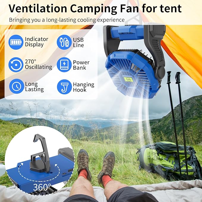 Portable Fan Rechargeable，270° Rotating Portable Cordless Battery Powered - Image 6