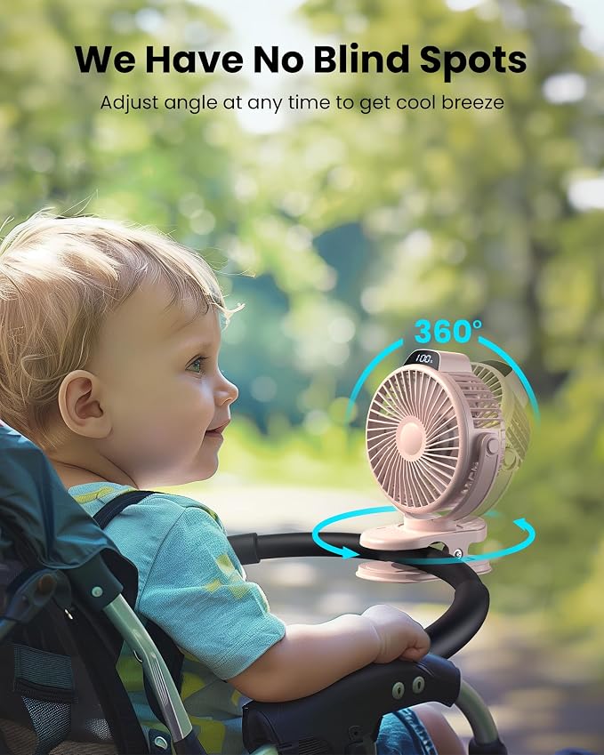 Koonie Portable Clip On Fan, Small USB Battery Operated, 3 Speed Rechargeable - Image 6