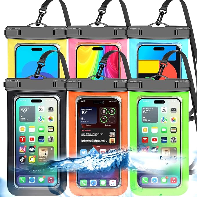 6 Pack Multicolor Universal Waterproof Phone Pouch, Phone Waterproof Case Dry by Famoby