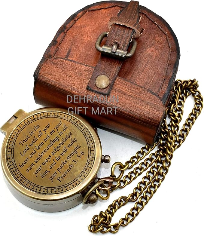 Handmade Vintage Brass Engraved Compass - Image 4