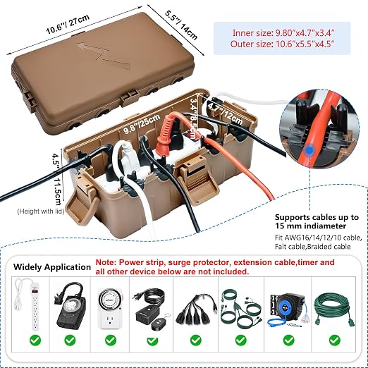 Hrensaw Medium Outdoor Electrical Box, IP54 Waterproof Extension Cord Cover w/6 - Image 2
