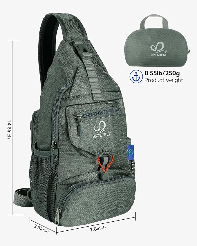 WATERFLY Packable Small Crossbody Sling Backpack Shoulder Chest Bag Daypack - Image 2