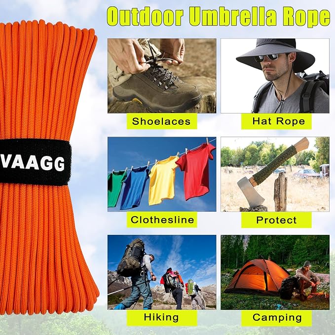 VVAAGG 1000 Orange Paracord 200FT Utility Parachute Cord 4mm Nylon String12 - Image 5
