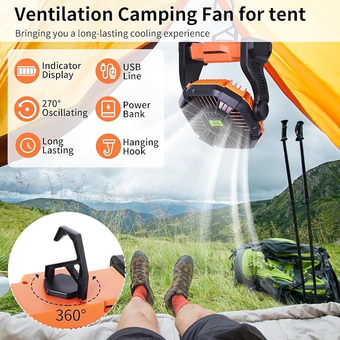 Portable Fan Rechargeable Battery Powered Fan, 270°Pivot Cordless Battery - Image 6