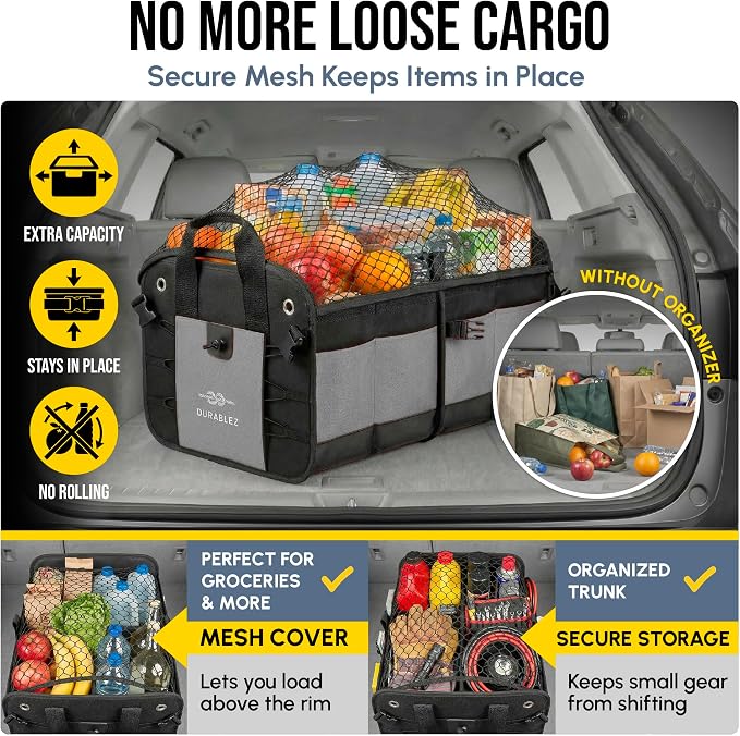 Compact Car Trunk Organizer 2-Section – Grocery, Cleaning Supplies Storage – - Image 4
