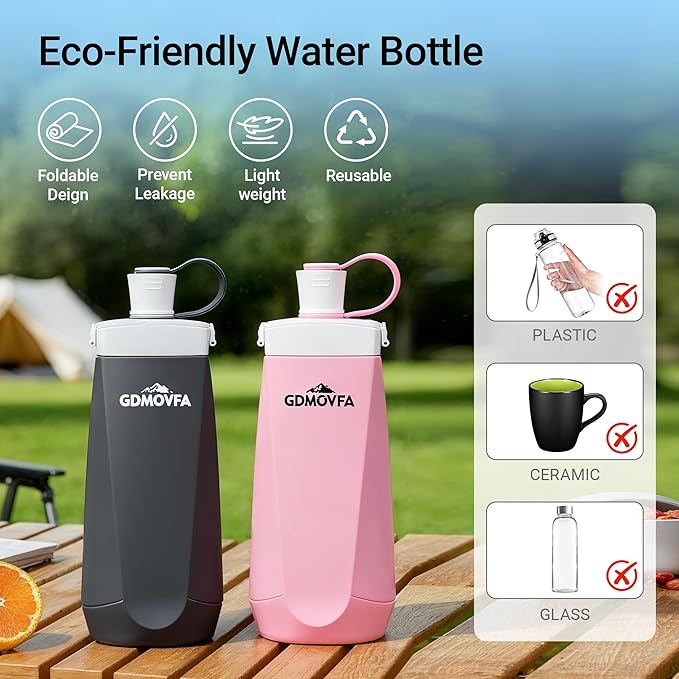 Collapsible Water Bottles, 20oz Reusable Silicone Foldable Water Bottle - Image 6
