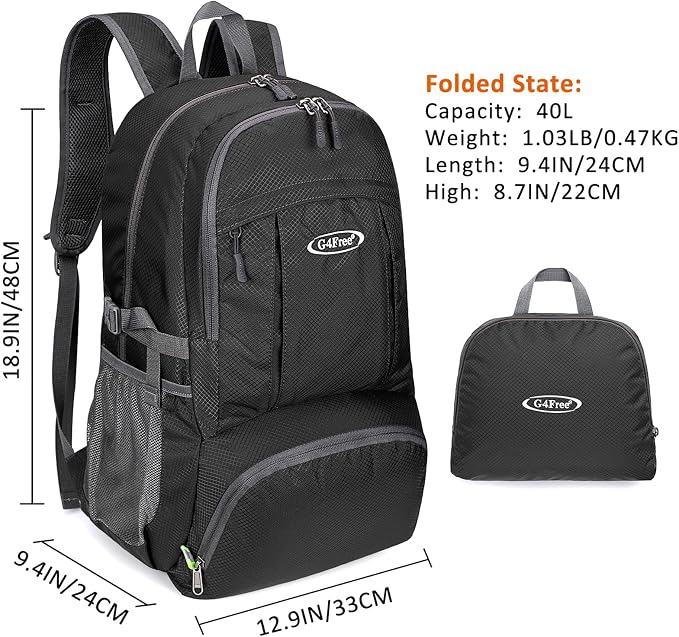 G4Free 40L Lightweight Packable Hiking Backpack, Waterproof Travel Daypack - Image 4