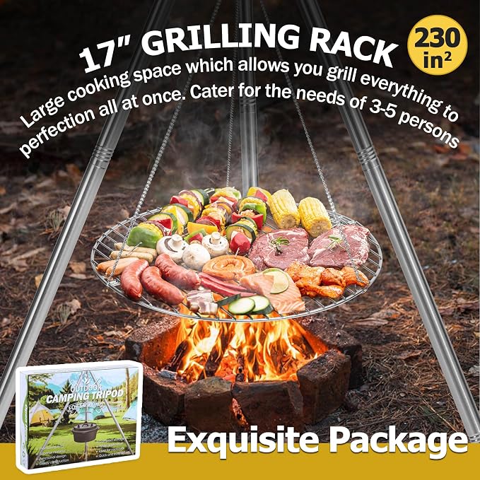 Joyfair Campfire Camping Tripod Grill Grate, Heavy Duty Stainless Steel - Image 5