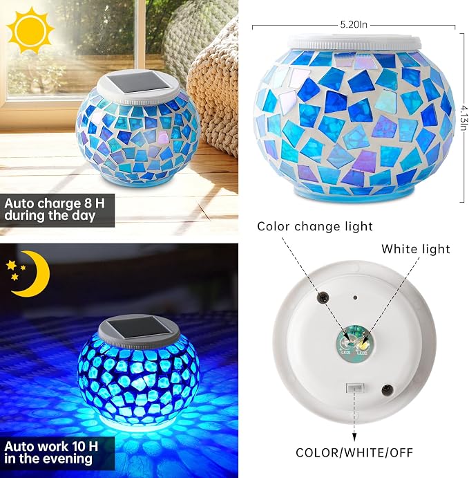WSgift Color Changing Solar Powered Glass Mosaic Ball Led Garden Lights - Image 3