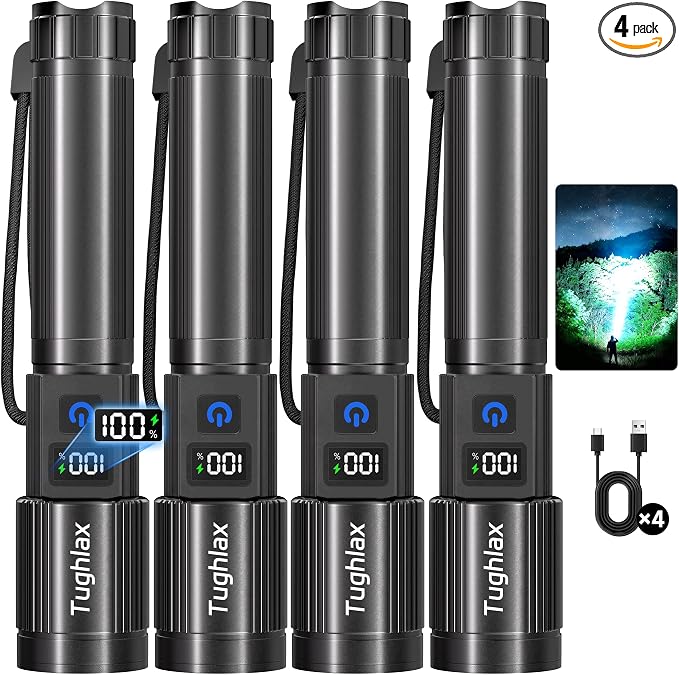 4Pack Rechargeable Flashlights High Lumens 10000LM, Super Bright Flashlight by Tughlax