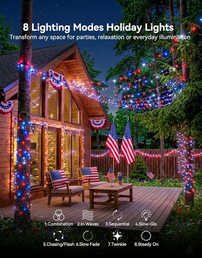 LitHome 4th of July Decorations Outdoor Waterproof, 99FT 300 LED String Lights - Image 2