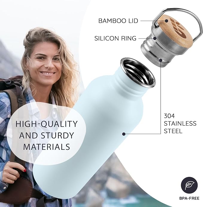 Bambaw 1 Litre Stainless Steel Water Bottle, Light Blue Water Bottle, BPA-Free - Image 2