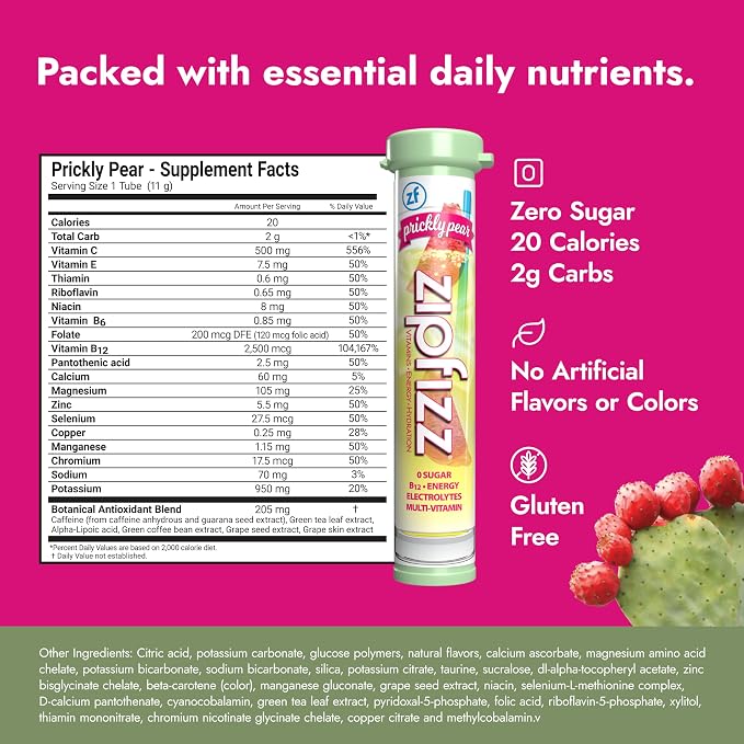 Zipfizz Daily Energy Drink Powder, Prickly Pear, 20 Pack | 3-in-1 Sustained - Image 2