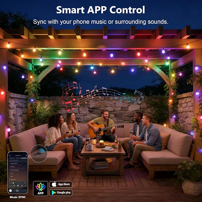Beizelte Outdoor String Lights, 300FT RGB+IC Outside Light Dimmable - Image 6