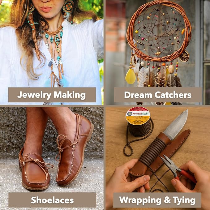 Mandala Crafts Round Cowhide Genuine White Leather Cord - Image 5