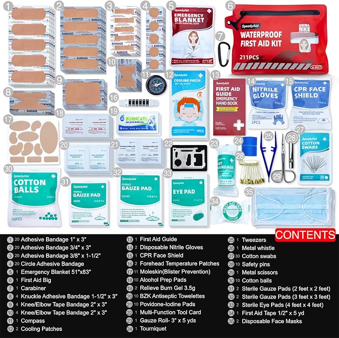 211 PCS Waterproof First Aid Kit, IPX7 Rated Dry Bag - Image 5