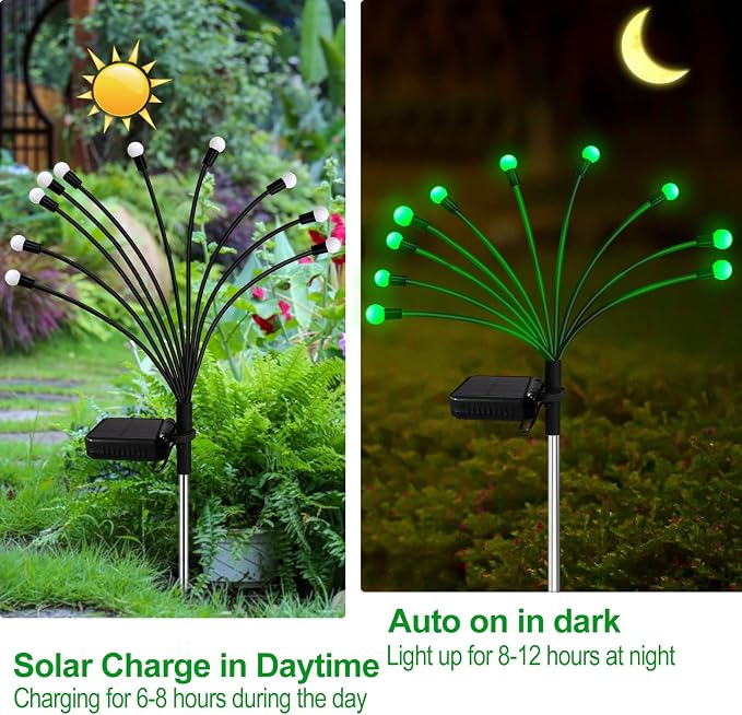 Solar St Patricks Day Lights Outdoor, 6 Pack 48 LED Solar Green Firefly Lights - Image 3