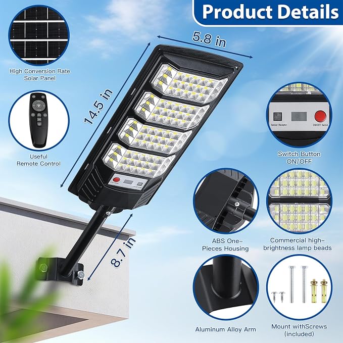 Yusist 6 Pack Solar Street Lights Outdoor Waterproof, 6500K LED Motion Sensor - Image 5