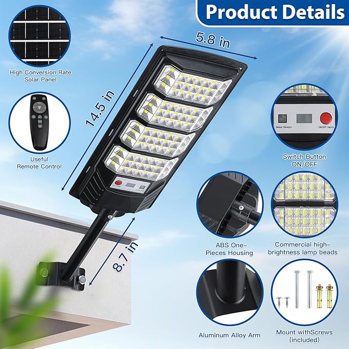 Yusist 2 Pack Solar Street Lights Outdoor Waterproof, 6500K LED Motion Sensor - Image 5