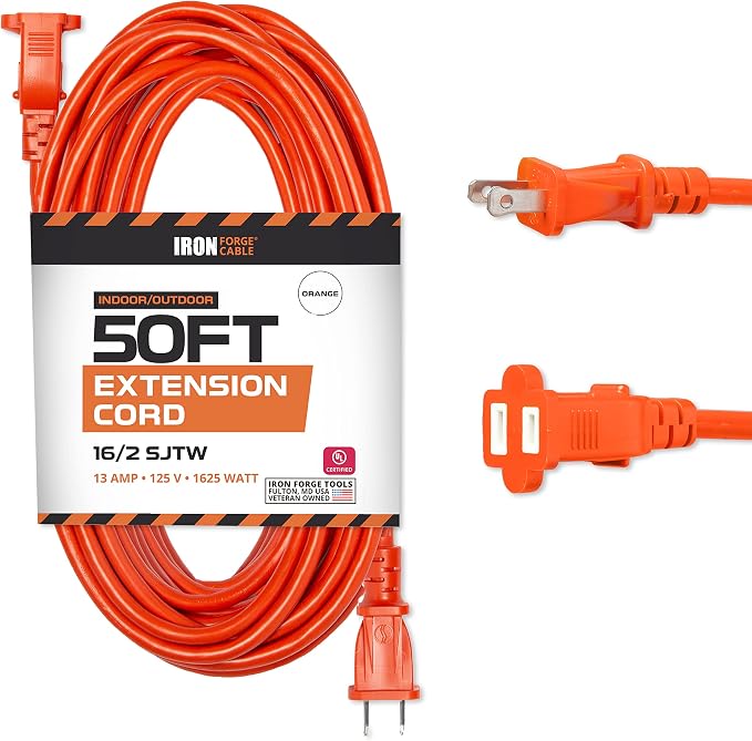 Iron Forge Cable 50 ft Outdoor Extension Cord 2 Prong, 16/2 SJTW Weatherproof by IronForgeCable