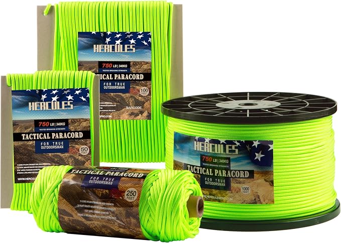 HERCULES 750lb Paracord 4mm 11 Strands Tactical Parachute Cord, Outdoor Gear by HERCULES