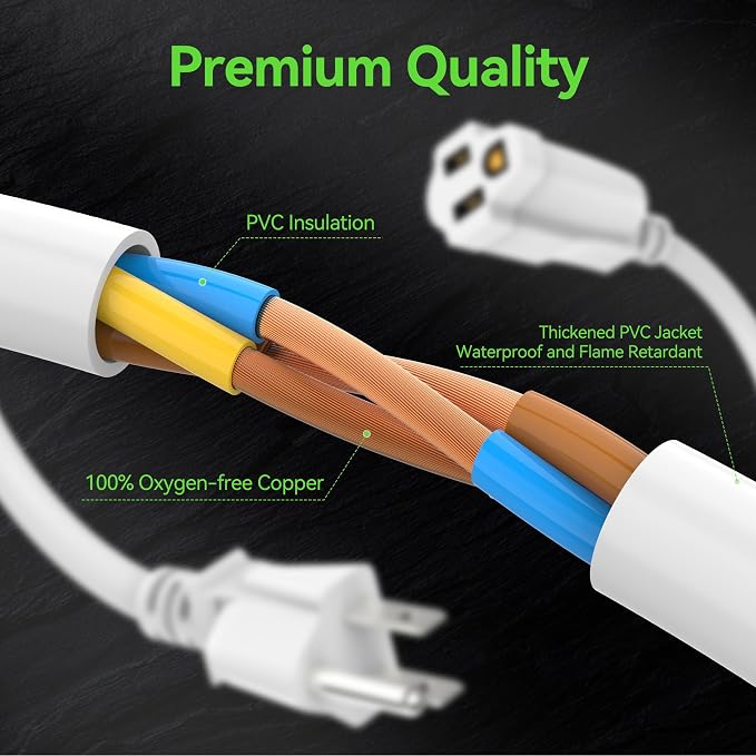 Power Extension Cord 3FT/36Inch, Short 3 Prong Electric Extension Cable Outlet - Image 3