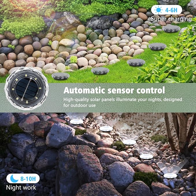 echosari Solar Ground Lights 12 Pack, Upgraded Solar Garden Lights Auto ON/Off - Image 2