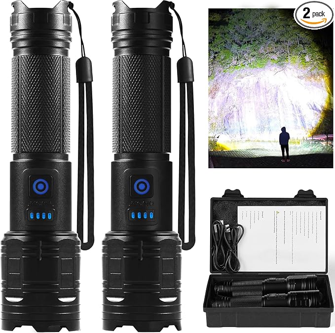 Rechargeable Flashlights 90, 000 High Lumen, 2 Pack Super Bright LED Flashlight by Unknown