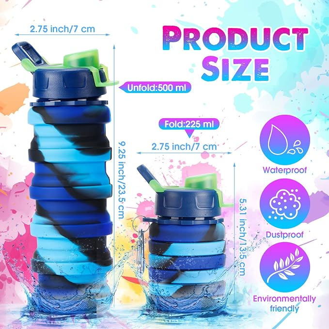5 Pcs Collapsible Water Bottles 16 oz Portable Foldable Water Bottles Silicone - Image 2