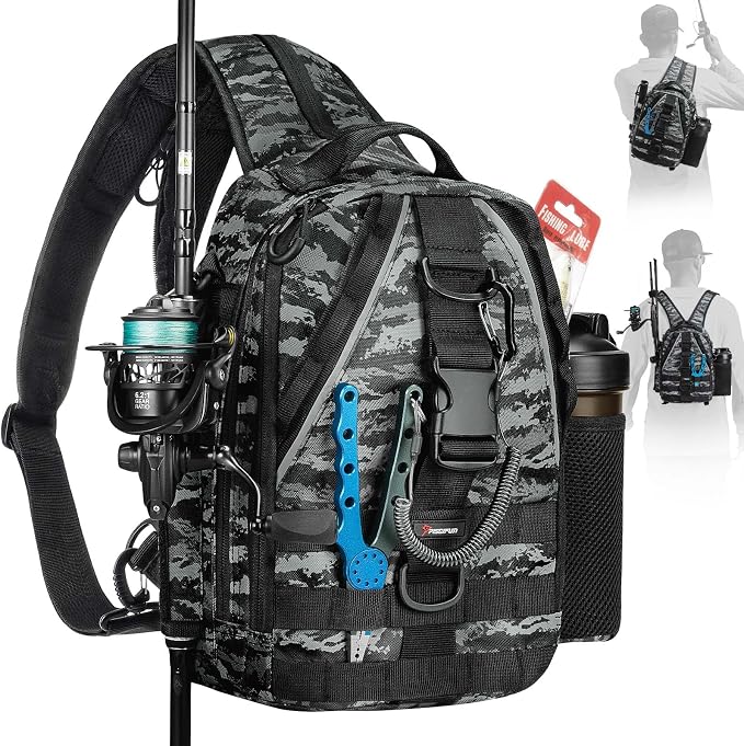 Piscifun Fishing Backpack with Rod Holder, Lightweight Sling Bag Storge Gear by Piscifun