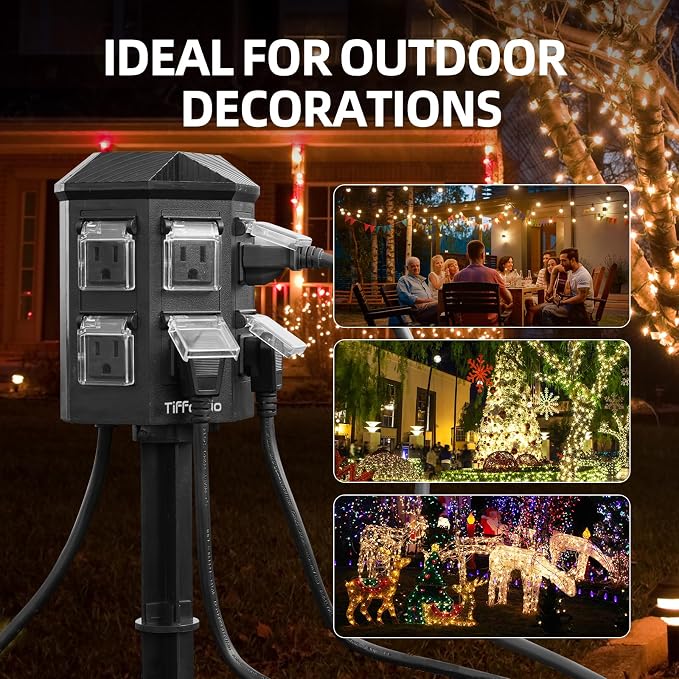 TiFFCOFiO Outdoor Power Strip Timer, Dusk to Dawn Light Sensor Countdown - Image 5