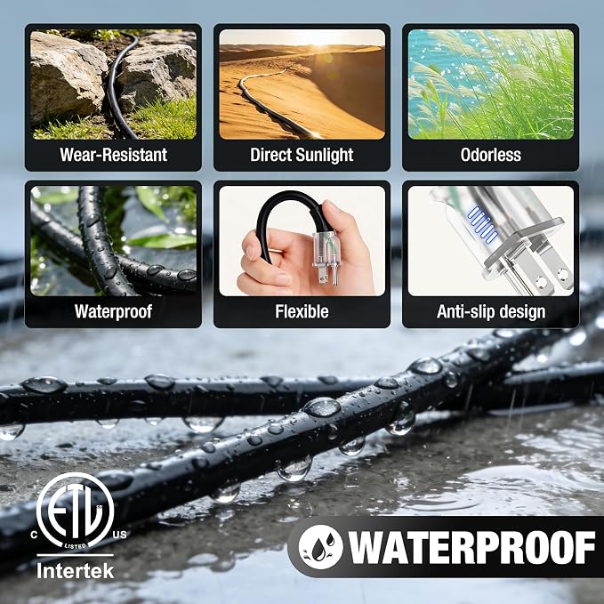 Outdoor Extension Cord 75 FT Waterproof, 12/3 Gauge Heavy Duty 3 Prong Power - Image 5