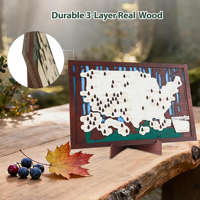 Wooden US National Parks Map Travel Tracker – 3-Layer Framed Wall Art - Image 6
