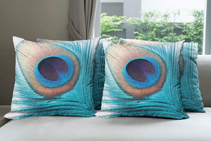 Ambesonne Feather Throw Pillow Cushion Case Pack of 4, Close up Pattern of by Ambesonne