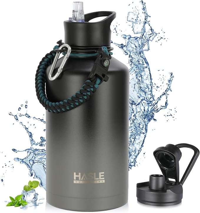 HASLE OUTFITTERS Half Gallon Insulated Water Bottles 64 oz, Stainless Steel by HASLEOUTFITTERS