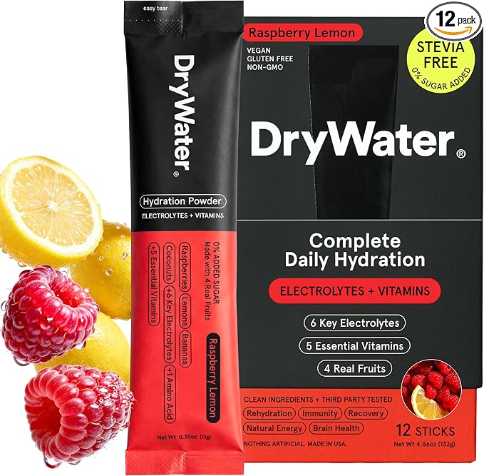 DryWater Electrolyte Powder Packets, Raspberry Lemon by DryWater