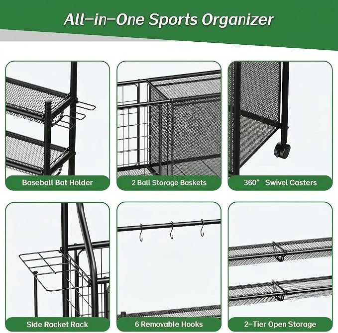 Large Sports Organizer for Garage, Ball Storage Rack Garage Sports Equipment - Image 3