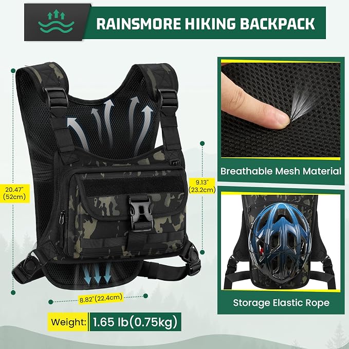 RAINSMORE Hydration Vest with 2L Water Bladder Lightweight Reflective Chest Pack - Image 4