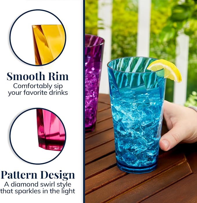 US Acrylic Optix Plastic Reusable Drinking Glasses 20oz Water Cups in Jewel - Image 4
