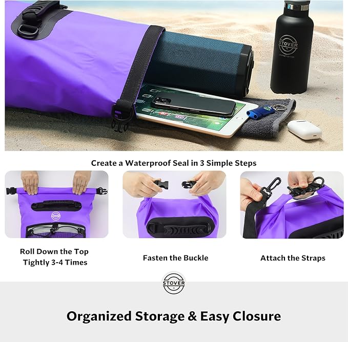 STOVER 5/10/25/30/40/55L Waterproof Dry Bag- Roll-Top Backpack w/Phone Case- - Image 5
