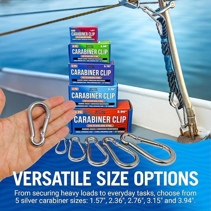 Stainless Steel Carabiner Clip, 4 Pack, 316 Marine Grade, Heavy Duty Spring - Image 4