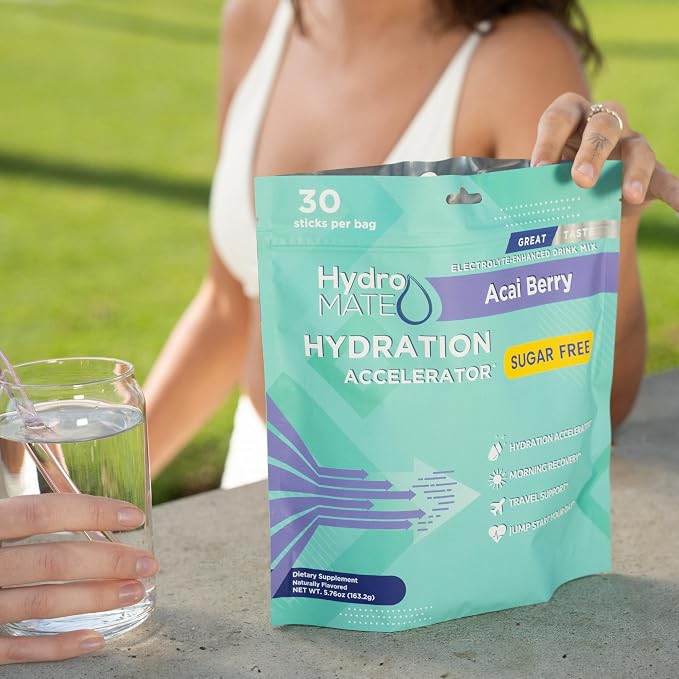 Electrolyte Powder Sugar-Free Hydration Packets Acai Berry HydroMATE 30 Sticks - Image 5