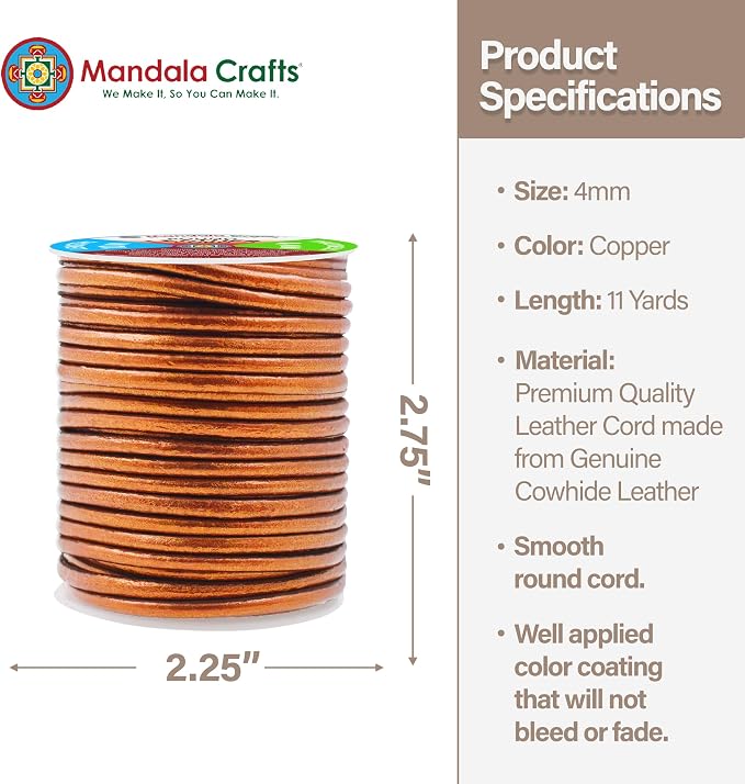 Mandala Crafts Round Genuine Copper Leather Cord - Image 4