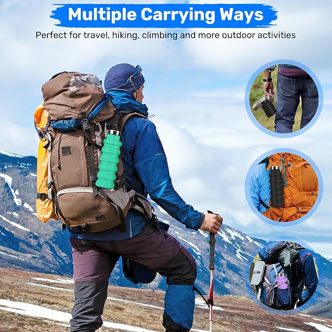Collapsible Water Bottle, 16oz Portable Reusable Silicone Water Bottle - Image 6