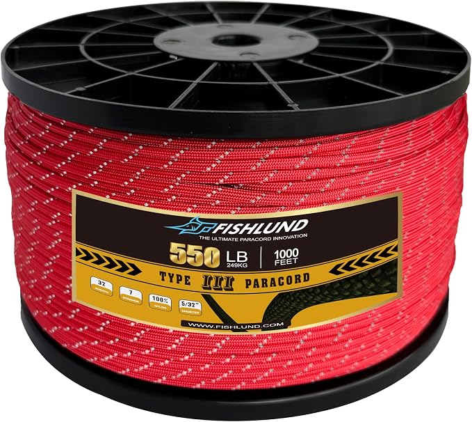 Reflective Paracord 550 lb, 7 Strand Paracord Rope 1000ft 4mm, Nylon Parachute by FISHLUND