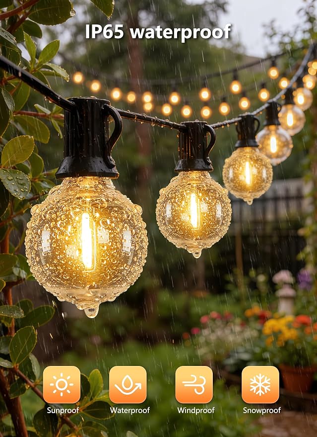 Outdoor String Lights with Remote, 100Ft Outside Waterproof Light with Dimmable - Image 2