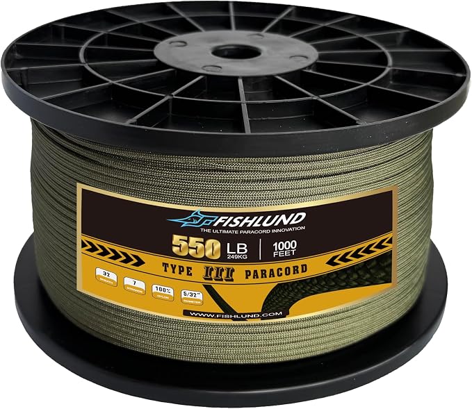 Paracord 550 lb, 7 Strand Paracord Rope 1000ft 4mm, Nylon Parachute Cord by FISHLUND