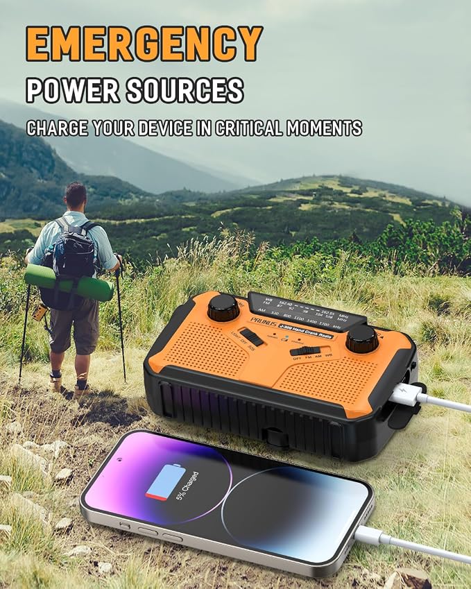 PRUNUS J-369 11100mWh Emergency Weather Radio, AA Batteries/Hand - Image 6